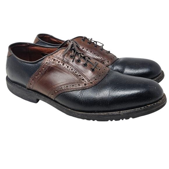 Allen Edmonds 10.5 Links Black Brown Leather Saddle Oxford Career Classic - Picture 1 of 7
